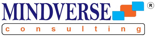 Logo of Mindverse Consulting with blue, orange, and gray colors on a white background